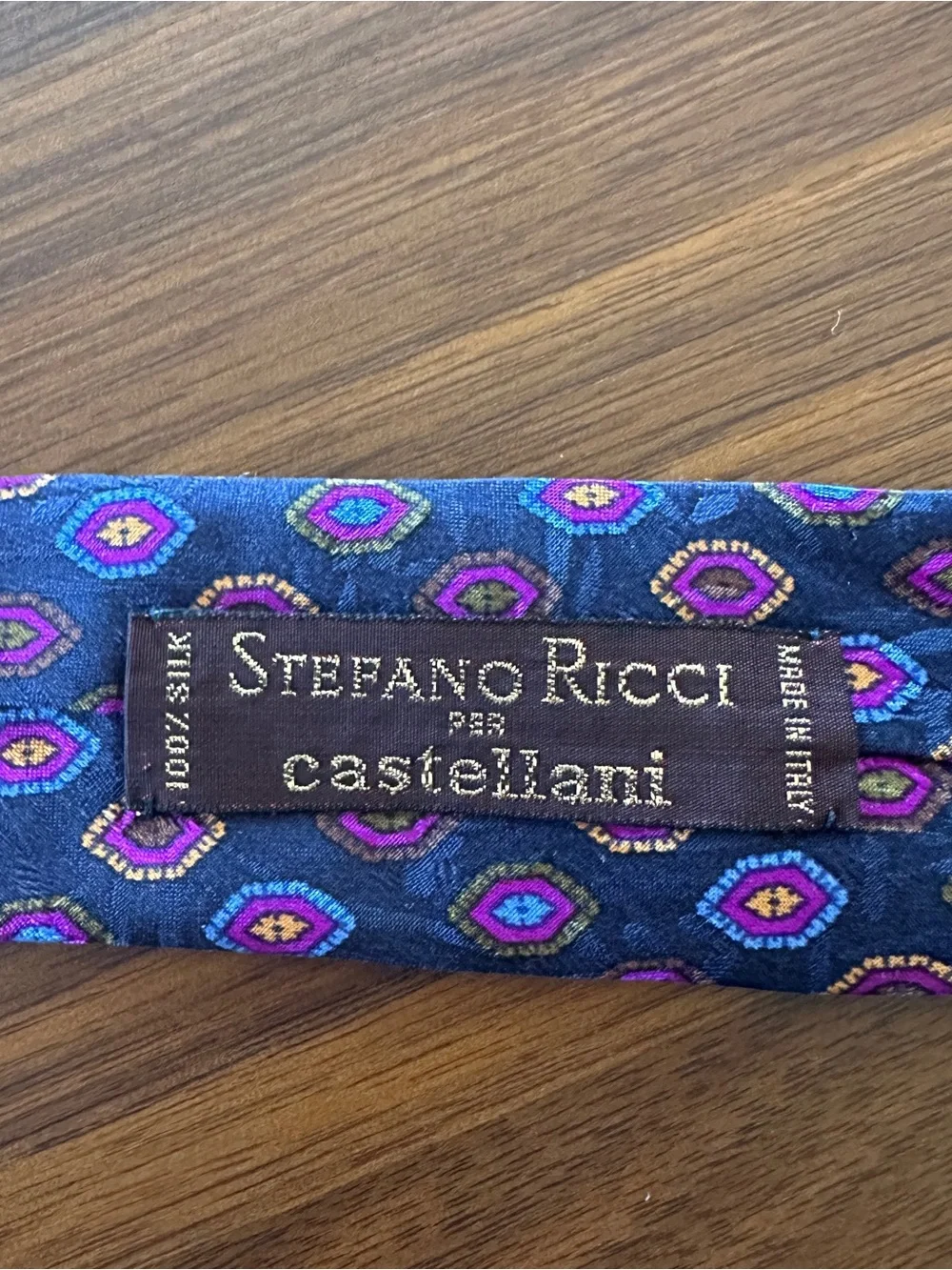 Stefano Ricci Navy Tie with Purple, Blue & Gold Medallions
